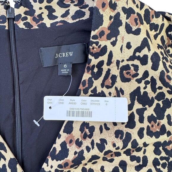 J. Crew Dress Womens SZ 6 V Neck Leopard Print Sheath Short Sleeve Stretch AK630 - Picture 4 of 11